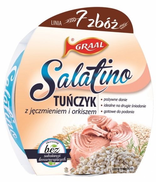 Nowa linia Salatino 7 Zbóż od Graal LIFESTYLE, Żywienie - Salatino 7 Zbóż to gotowe dania z tuńczykiem na bazie zdrowych zbóż dostępne w dwóch nowych kompozycjach smakowych: tuńczyk z owsem i kamutem oraz z jęczmieniem i orkiszem. Dania są gotowe do podania, idealne na drugie śniadanie do pracy albo na wakacyjne wycieczki.