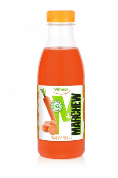 Świeży sok Witmar Marchew LIFESTYLE, Żywienie - Sok wyciskany z sześciu dorodnych marchwi. Bez żadnych dodatków. Sprzedawany w wygodnej, zakręcanej butelce.
