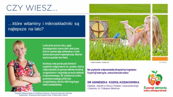 Które witaminy i mikroskładniki są najlepsze na lato? LIFESTYLE, Żywienie - KOMENTARZ: dr Agnieszka Kozioł-Kozakowska, dietetyk, Adiunkt w Klinice Pediatrii, Gastroenterologii i Żywienia UJ Collegium Medicum