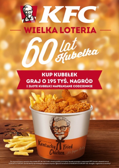 KFC świętuje 60 lat Kubełka wielką loterią urodzinową LIFESTYLE, Żywienie - Sieć restauracji KFC od 60 lat łączy przy kultowym już kubełku. Wypełniony soczystymi kawałkami kurczaka w sekretnej panierce Colonela Sandersa jest niezmiennie doskonałą okazją do smakowania codzienności z bliskimi.