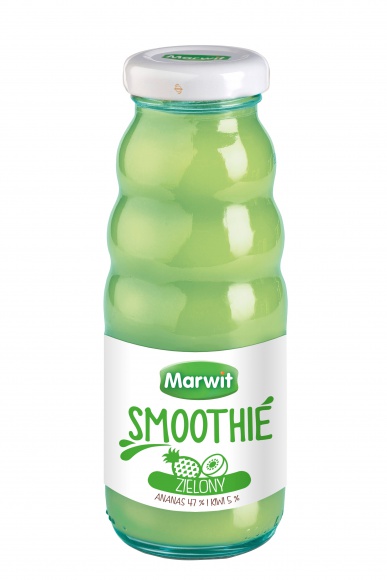 Smoothie zielony firmy Marwit LIFESTYLE, Żywienie - Kompozycja o egzotycznym smaku ananasów, kiwi, bananów i jabłek. Jest bogatym źródłem witaminy C oraz potasu.