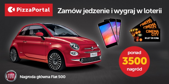 „Jesz i masz” dla zamawiających na PizzaPortal.pl LIFESTYLE, Żywienie - 1 września wystartowała kolejna odsłona loterii PizzaPortal.pl pod hasłem „Jesz i masz”. W ciągu trzech miesięcy klienci platformy będą mogli wygrać ponad 3500 nagród, z których główną jest samochód – stylowy Fiat 500.