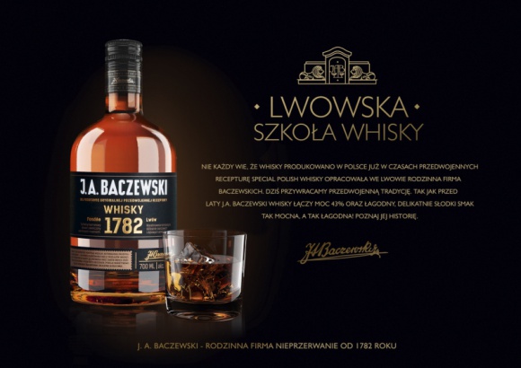 J.A. Baczewski Whisky - tak mocna, a tak łagodna LIFESTYLE, Żywienie - Marka J.A. Baczewski przywraca polskie tradycje produkcji whisky. Kontynuuje historię Special Polish Whisky wytwarzanej od początku XX wieku w lwowskiej destylarni Baczewskiego. Dzisiejsza J.A. Baczewski Whisky to nowoczesne odwzorowanie pierwowzoru.