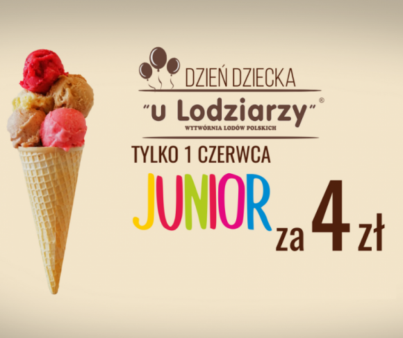 Dzień Dziecka w Wytwórni Lodów Polskich „u Lodziarzy” LIFESTYLE, Żywienie - W tym sezonie Wytwórnia Lodów Polskich „u Lodziarzy” przygotowała dla najmłodszych klientów specjalną pozycję w menu. To deser Junior, który w Dniu Dziecka będzie dostępny w promocyjnej cenie. Wystarczy ściągnąć aplikację i aktywować odpowiedni kupon.