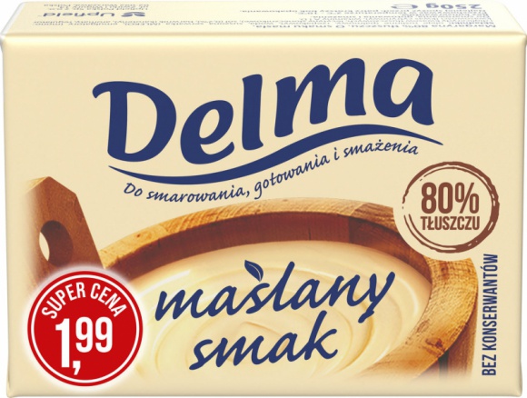 Delma Maślany smak w kostce – nowy format, doskonały smak LIFESTYLE, Żywienie - Udoskonalona wersja oraz zawartość 80% tłuszczu pozwala na uniwersalne zastosowanie w domowej kuchni. Nowością jest innowacyjny format opakowania – kostka 250 g, która bezpośrednio nawiązuje do maślanego smaku Delmy.
